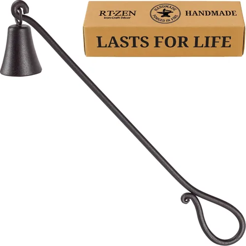 Vista 10 de RTZEN Campana de velas antigua - Apagador de velas decorativo artesanal de hierro forjado rústico con mango largo - Único accesorio de decoración