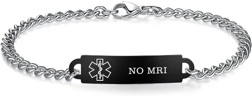 Vista 124 de Pulseras de identificación de alerta médica de 6.5 "-8.5" para mujeres, pulseras de emergencia médica de acero inoxidable, grabado gratuito