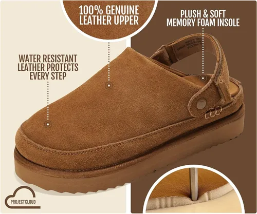 Vista 2 de Project Cloud 100% Genuine Leather Platform Clogs for Women Mules for Women Castaño
