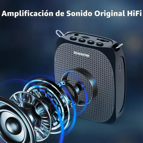 Vista 2 de ZOWEETEK Amplificador de voz inalámbrico con micrófonos de mano y Lavalier para profesor Megáfono portátil, altavoz Bluetooth, recargable