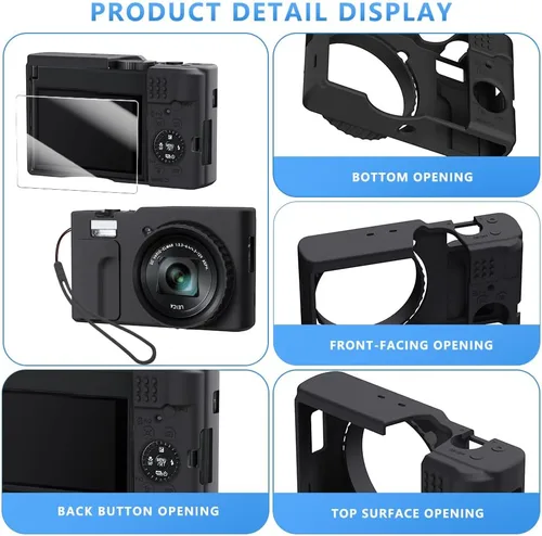 Vista 5 de Funda de silicona para cámara digital Panasonic ZS99 con cubierta extraíble para lente y protector de pantalla y cordón para accesorios Panasonic