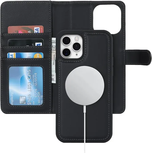 Vista 47 de Havaya Magsafe - Funda para iPhone 11 Pro Max, compatible con 2 en 1, desmontable con tarjetero de piel sintética, ranuras para tarjetas de crédito