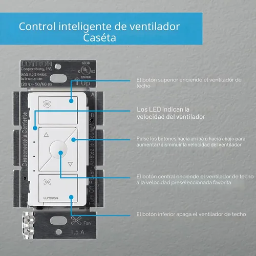 Vista 8 de Lutron Caseta Interruptor inteligente de control de velocidad de ventilador (se requiere Smart Hub Lutron), unipolar, PD-FSQN-BL, negro