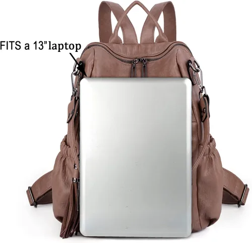 Vista 9 de UTO Mochila de cuero vegano para mujer, diseño de moda, convertible con borla, para viajes, con borla