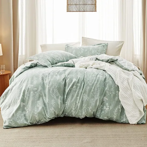 Vista 38 de Bedsure - Juego de edredón floral lindo, juego de ropa de cama tamaño King 04 - Gris claro