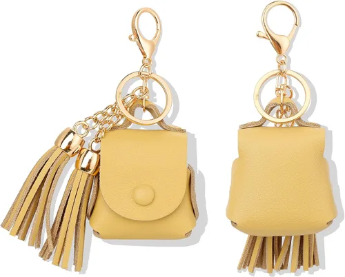 Vista 16 de MODOS LOGICOS Funda de carga para Apple Air Pods, funda de cuero genuino con un par de borlas caídas para Apple AirPods 1/2 Funda de carga - Beige
