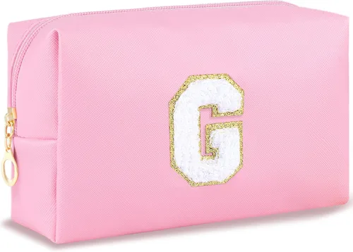 Vista 125 de URSKYTOUS Regalos para niñas, bolsa de maquillaje con inicial, bolsa de cosméticos personalizada con cremallera, bonita bolsa de aseo de viaje, Azul
