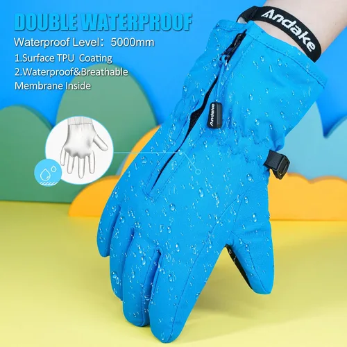 Vista 4 de Andake - Guantes de nieve impermeables y transpirables para niños de 2 a 7 años, guantes abrigados de esquí para invierno, mitones para niños y niñas