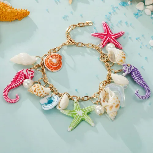 Vista 4 de Collar de estrella de mar de concha, pulsera de caracola, collar grueso de sirena, joyería de playa para mujer