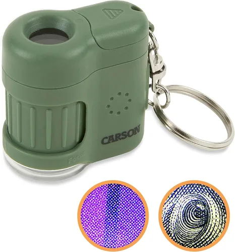 Vista 8 de Carson MicroMini 20x Microscopio de bolsillo para adultos, linterna UV y LED, azul (MM-280B) Linterna integrada con luz UV y LED - Herramienta