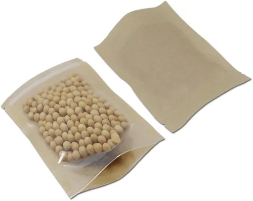 Vista 4 de PABCK 50 Piezas Bolsas de Papel Kraft Marrón con Frente Transparente de Pie Herméticas 3.9x5.9 pulgadas para Almacenamiento de Alimentos