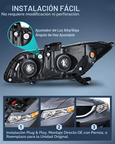 Vista 3 de Nilight Conjunto de faros para Honda Civic Sedán 4 puertas 2012 2013 2014 2015 y Coupe 2 puertas 12 13, Carcasa negra 12 13 Civic Coupé 2 puertas