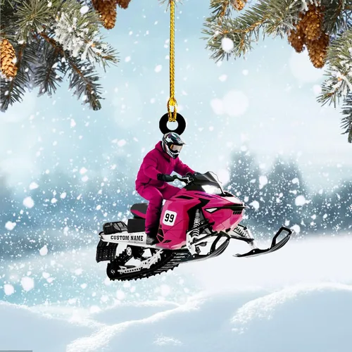 Vista 2 de Zapatos de motos de nieve personalizados personalizados adorno de Navidad de acrílico para amantes de motos de nieve (SM 1)