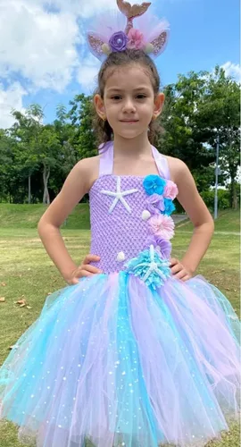 Vista 3 de Davsolly Little Girls Mermaid Costume Mermaid Birthday Dress for Halloween Cosplay Party Dress Up with Mermaid Shell Headband
