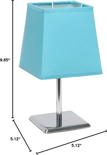 Vista 10 de Simple Designs LT2062-BLU - Mini lámpara de mesa cuadrada cromada Empire con pantalla de tela, azul