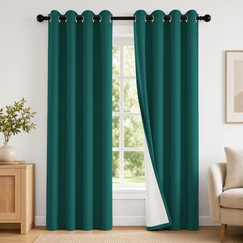 Vista 47 de 2 paneles de cortinas 100% opacas, de peso medio, con aislamiento térmico y ojales para dormitorio, sala de estar, tratamiento de ventana