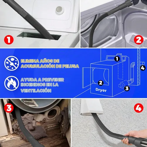 Vista 4 de Holikme - Kit limpiador de ventilación para secadora - Accesorio para aspiradora de pelusa negra