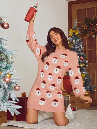 Vista 4 de Glamaker Suéter de gran tamaño para mujer, bonito y feo de Navidad, suéter de vacaciones