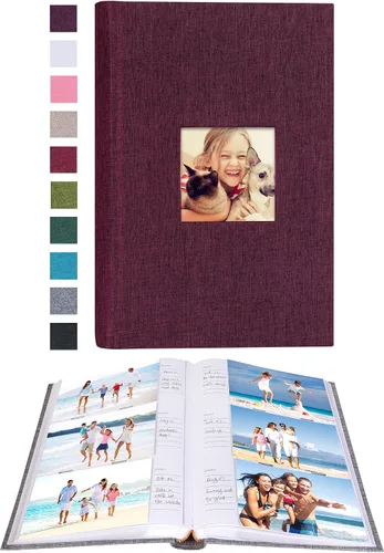 Vista 9 de Mublalbum - Pequeño álbum de fotos 4x6 con cubierta de lino y áreas de notas, libro de fotos con bolsillos verticales para boda, familia, bebé