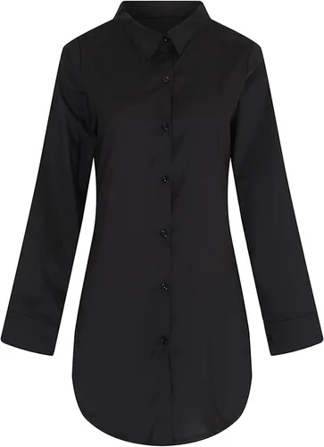 Vista 4 de qfmqkpi Camisas Sexy con Cuello en V para Mujeres con Abertura Lateral Estampadas de Manga Larga Abotonadas Blusas Tops A-Negro