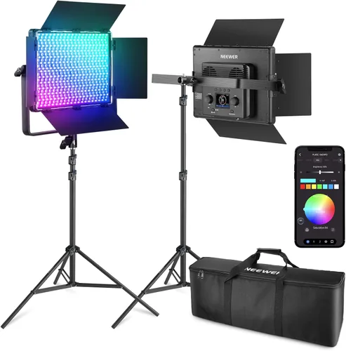 Vista 11 de NEEWER Paquete de 2 luces LED de video RGB1200 con control de aplicación/2.4G, kit de iluminación clave con soportes de trípode y bolsa