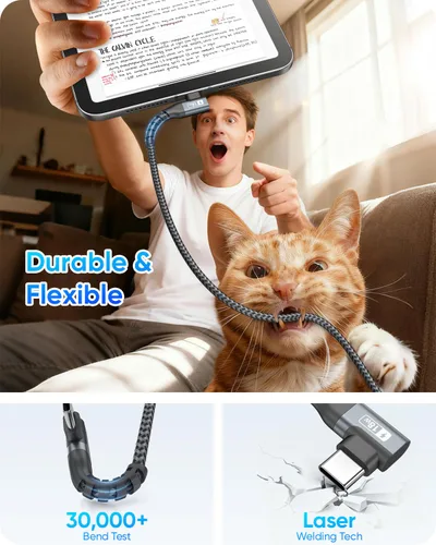 Vista 4 de Cable USB C de ángulo recto de 6 pulgadas, cable USB C corto de carga