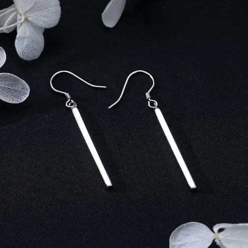 Vista 5 de SLUYNZ Solid 925 Sterling Silver Minimalist 2CM3CM Bar Drop Earrings for Women Teens Vertical Bar Dangle Earrings