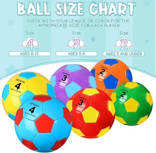 Vista 3 de HyDren Paquete de 6 pelotas de fútbol a granel con bomba, coloridas pelotas de fútbol de práctica para niños y jóvenes, entrenamiento en interiores