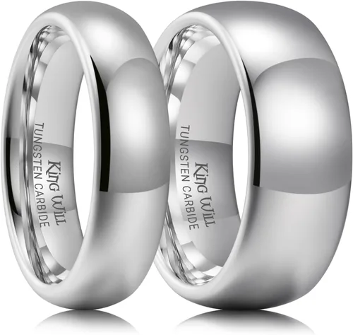 Vista 112 de King Will Alianza de boda de carburo de tungsteno para hombres y mujeres, anillos de promesa para parejas abovedados de alto pulido