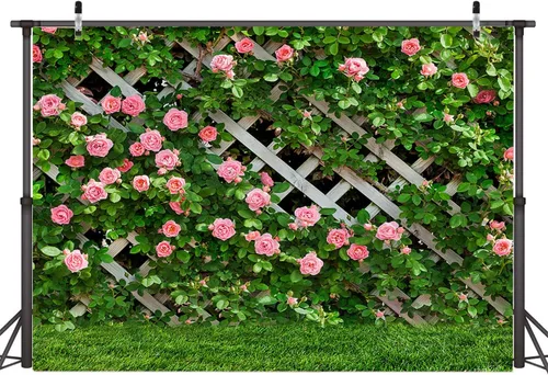 Vista 7 de AIIKES Telón de fondo de flores de 10 x 8 pies para fotografía, telón de fondo floral de primavera, telón de fondo de valla de hojas verdes, telón