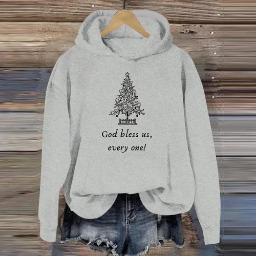 Vista 2 de Sudaderas con capucha para mujer, sudaderas de gran tamaño con estampado de letras navideñas con bolsillos