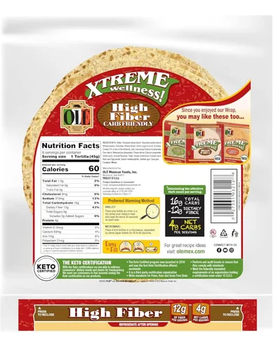 Vista 2 de Ole Xtreme Wellness™ High Fiber Envolturas de tortilla de harina Tamaño de 8 pulgadas 8 unidades cada paquete Paquete de 4