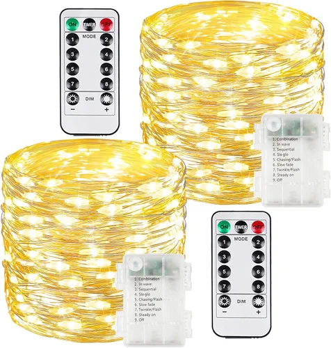 Vista 14 de Serie de luces LED RGB parpadeantes que cambian de color, funciona con pilas, para decoración de interiores y exteriores, con temporizador y control