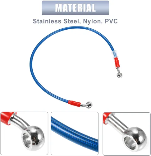 Vista 6 de X AUTOHAUX 25.6 in 25.59" Longitud 0.394 in ID motocicleta freno hidráulico tubo manguera aceite tubo 28° 0° acero inoxidable trenzado cable