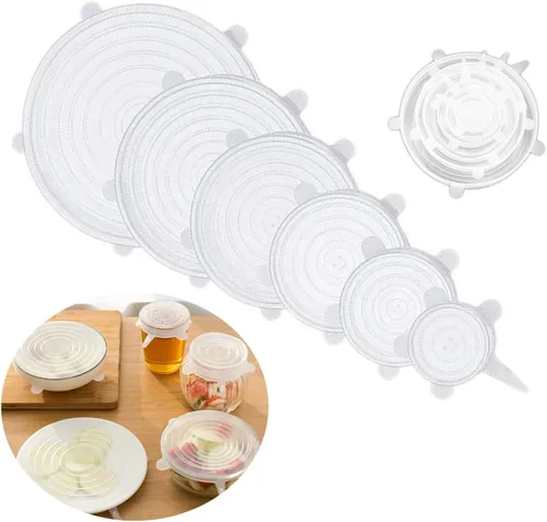Vista 9 de Tapas elásticas de silicona, sin BPA, fundas elásticas de silicona para alimentos, tapa reutilizable y duradera para cuencos, latas y tazas, aptas