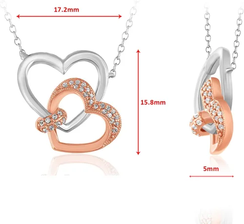 Vista 3 de Collar con colgante de corazón de oro rosa y blanco de 10 quilates ideal para cumpleaños día de la amistad aniversario