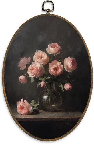 Vista 8 de XBBMGG Dark Academia Moody Arte de Pared Floral, Decoración Colgante de Pared Redonda con Flores Bohemias Oscuras de Otoño, Impresiones en Lienzo