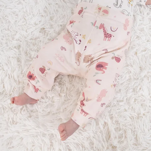 Vista 2 de The Peanutshell 5 Pack Baby Girl Pants Set - 100% Cotton Toddler Pants, Sizes 0-24 Months - Rainbow Safari