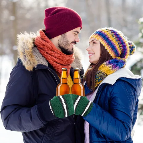 Vista 5 de Guantes de lana FunisFun para cerveza, guante tejido para beber con costuras para regalo de broma de elefante blanco, idea para fiestas previas al