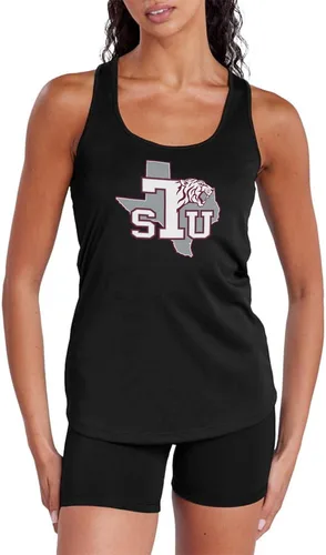 Vista 190 de Camiseta deportiva sin mangas oficial de NCAA Collegiate para mujer, con espalda cruzada, colección con logotipo primario
