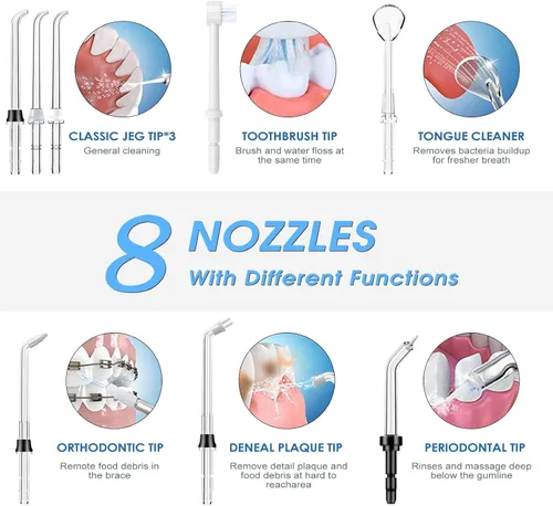 Vista 3 de TUREWELL Irrigador oral de hilo dental con agua, limpiador dental de 21.1 fl oz, 10 presiones ajustables, irrigador oral eléctrico para aparatos