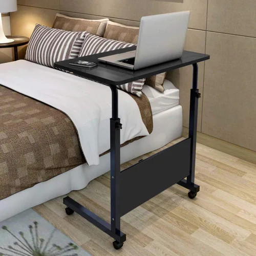 Vista 12 de SSLine Mesa de aperitivos con ruedas, escritorio elevable para computadora portátil, bandeja de TV móvil en forma de C, para sofá, silla, mesa