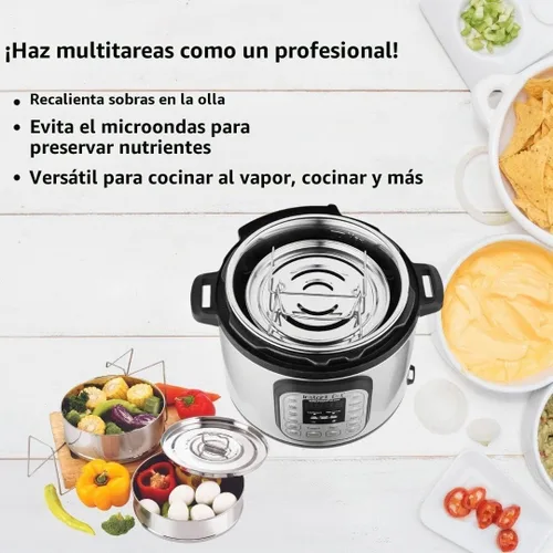 Vista 5 de Instant Pot olla de presión de acero inoxidable con inserto apilable de vaporera y tapa