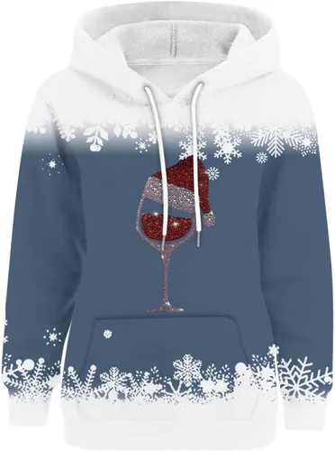 Vista 2 de ZJHANHGKK Christmas T Shirts for Women Santa Hat Graphic Xmas Color Block Long Sleeve Tops Loose Fit Pullover Hoodies