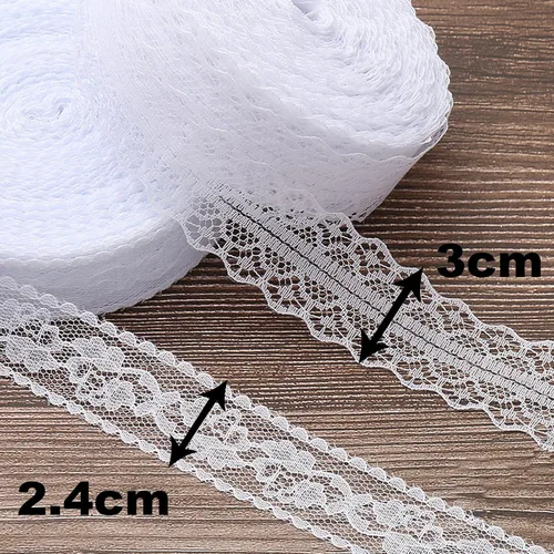 Vista 2 de Cinta de encaje blanco de 54.6 yardas, rollos de encaje de ganchillo vintage con borde festoneado para coser bricolaje, manualidades, cinta de boda