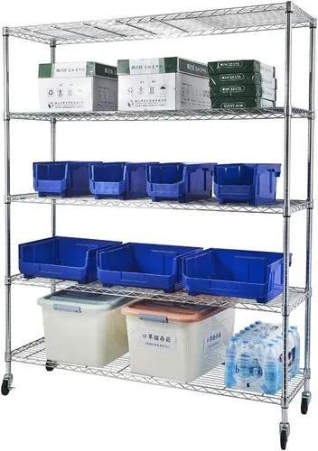 Vista 9 de Carrito de almacenamiento de cocina de metal de 3 niveles, estante de almacenamiento de alambre rodante, unidades de almacenamiento de alambre