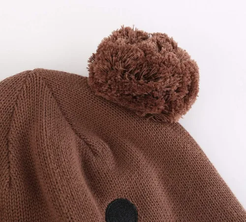 Vista 4 de LLmoway Gorro de punto con forro polar para bebé, con orejeras, pompón