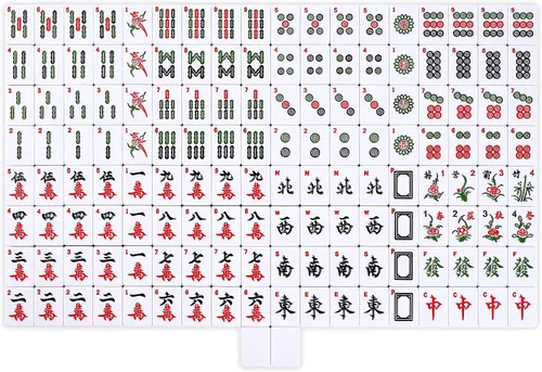 Vista 6 de Mose Cafolo Set de Juego de Mahjong Chino 1.5" X-Grande 144 Fichas de Melamina Blanca Azul Numeradas con Estuche de Viaje Portátil, Completo Majong