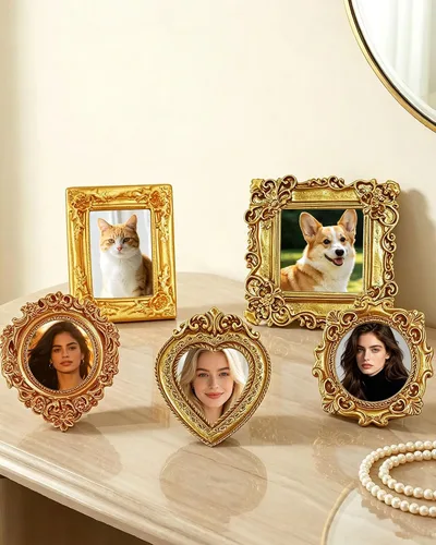 Vista 2 de Mini Picture Frames Vintage Resin Oval Rectangle Heart Photo Frame 10PCS