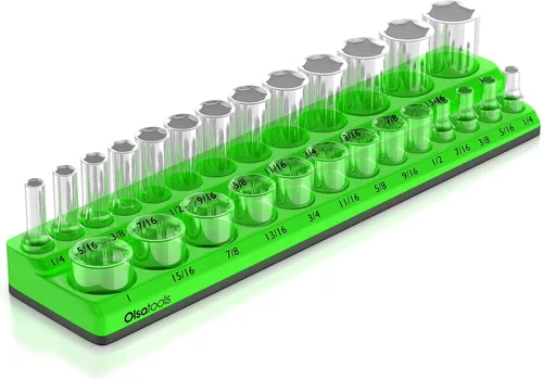 Vista 13 de Olsa Tools - Organizador magnético de llaves de vaso Con accionamiento de 1/4 pulgada Métrico Rojo Con capacidad para 26 llaves de vaso